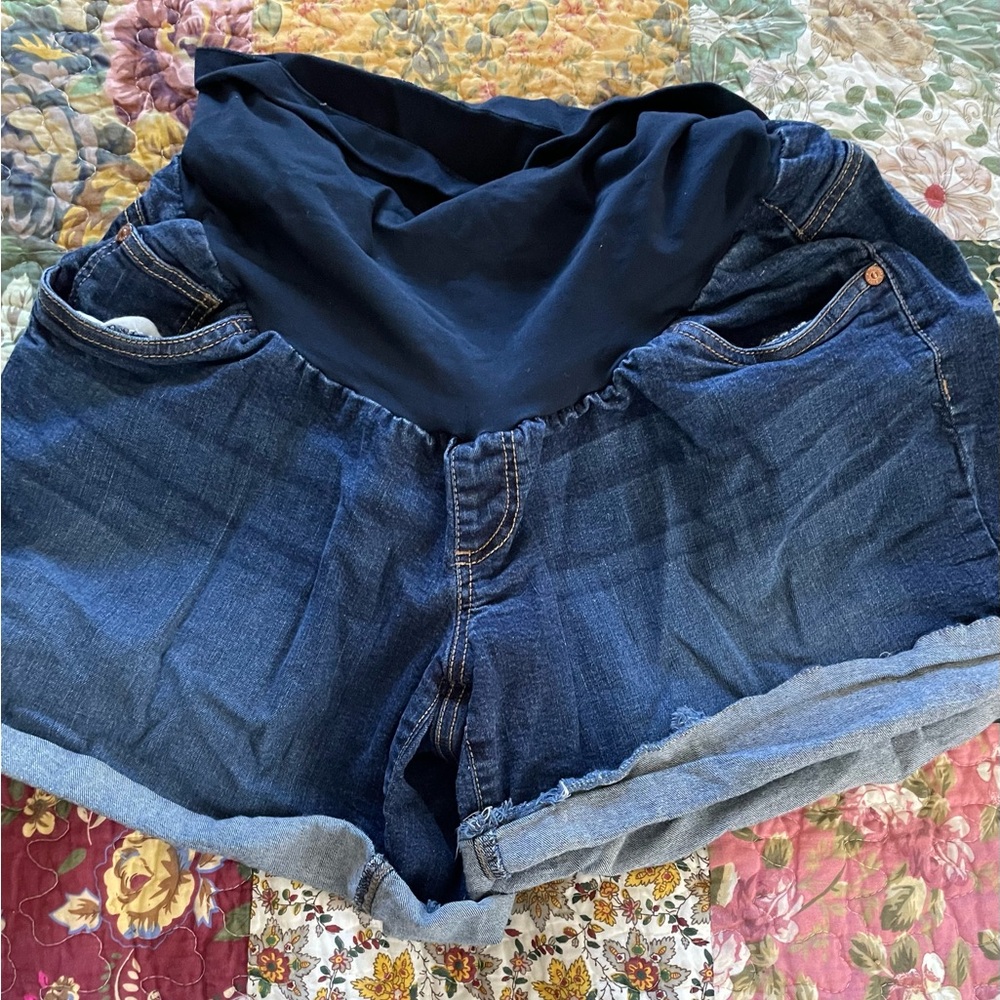 Maternity Indigo Blue Women's Dark Denim Jean Shorts